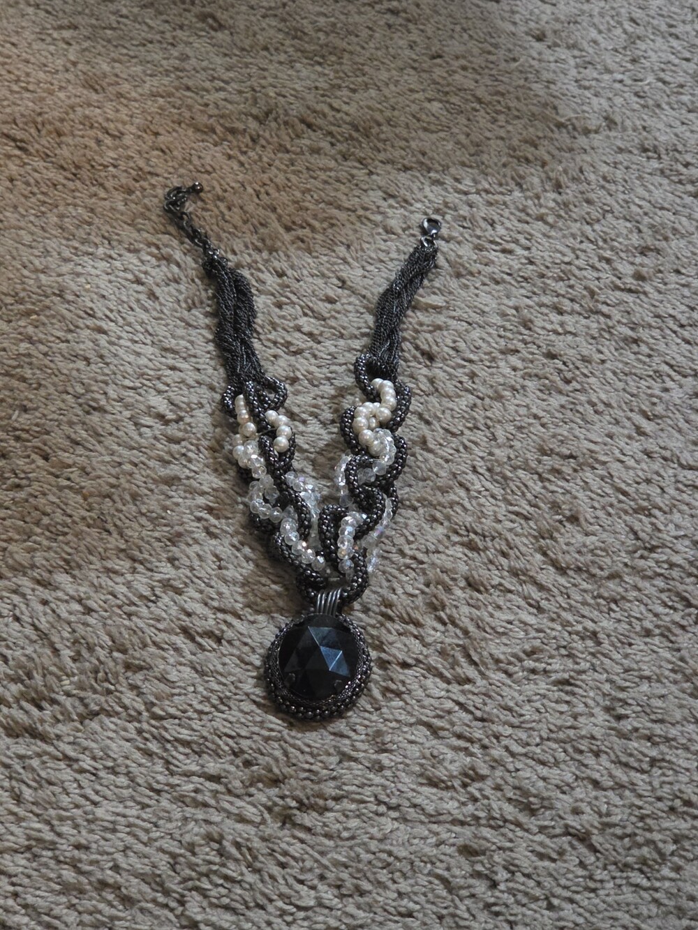 Elegant Black and Pearl Statement Necklace - Designer-Style